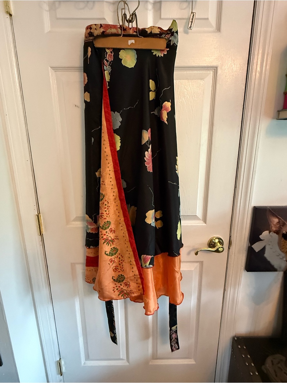 Women's Floral Layered Midi Skirt in Black and Orange